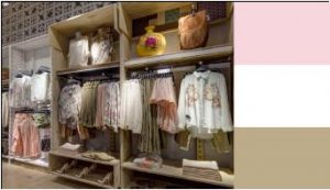 display clothing store by color beige pink